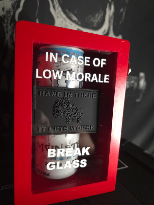 Emergency Morale Box, comes with 1 “Hang In There — It Gets Worse” patch, Pre-Sale, Ships May 1