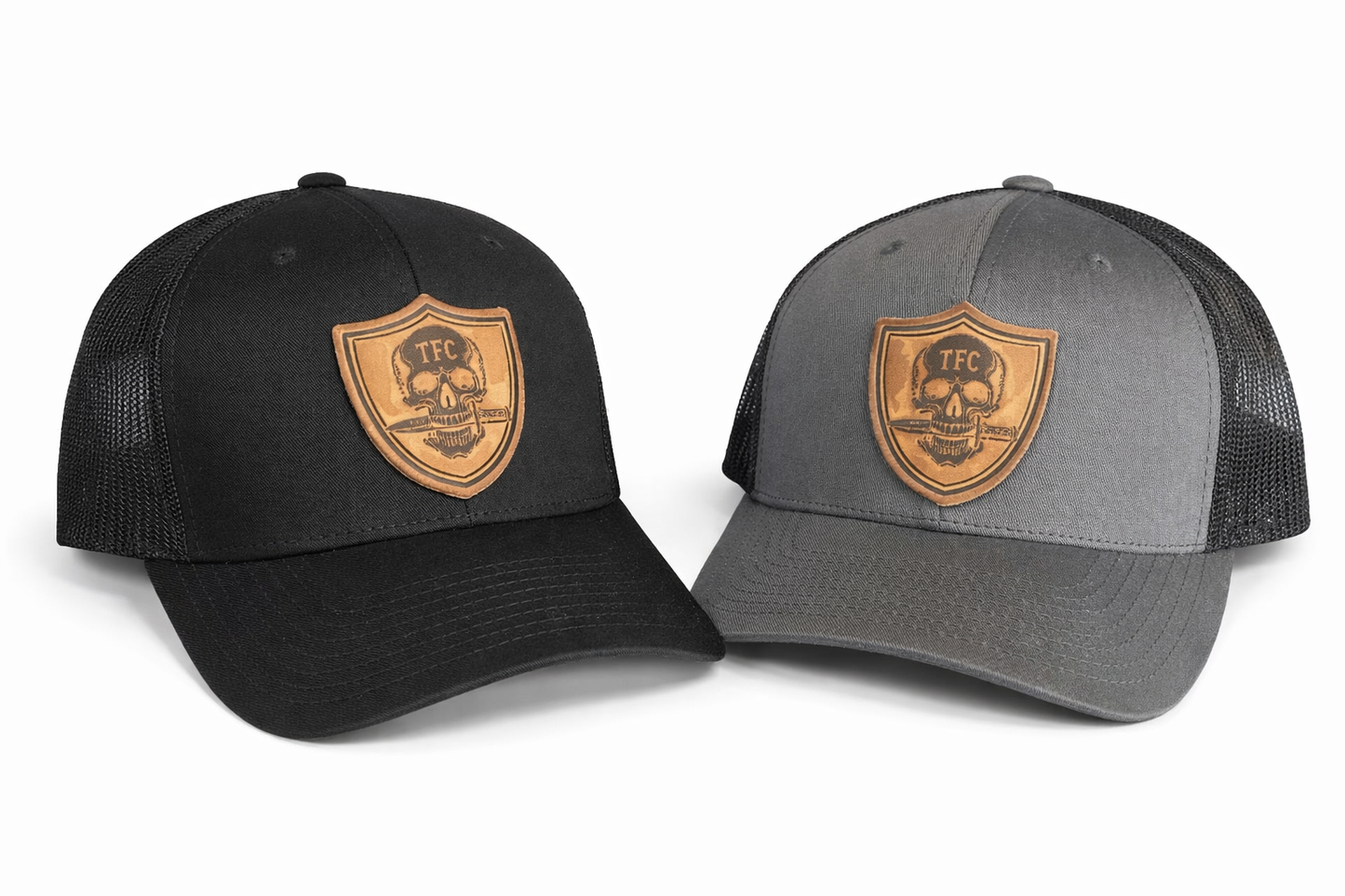 Tactical Fashion Company Leather Shield Hat – Black & Grey Trucker Cap | Premium Leather Patch | Tactical Hat