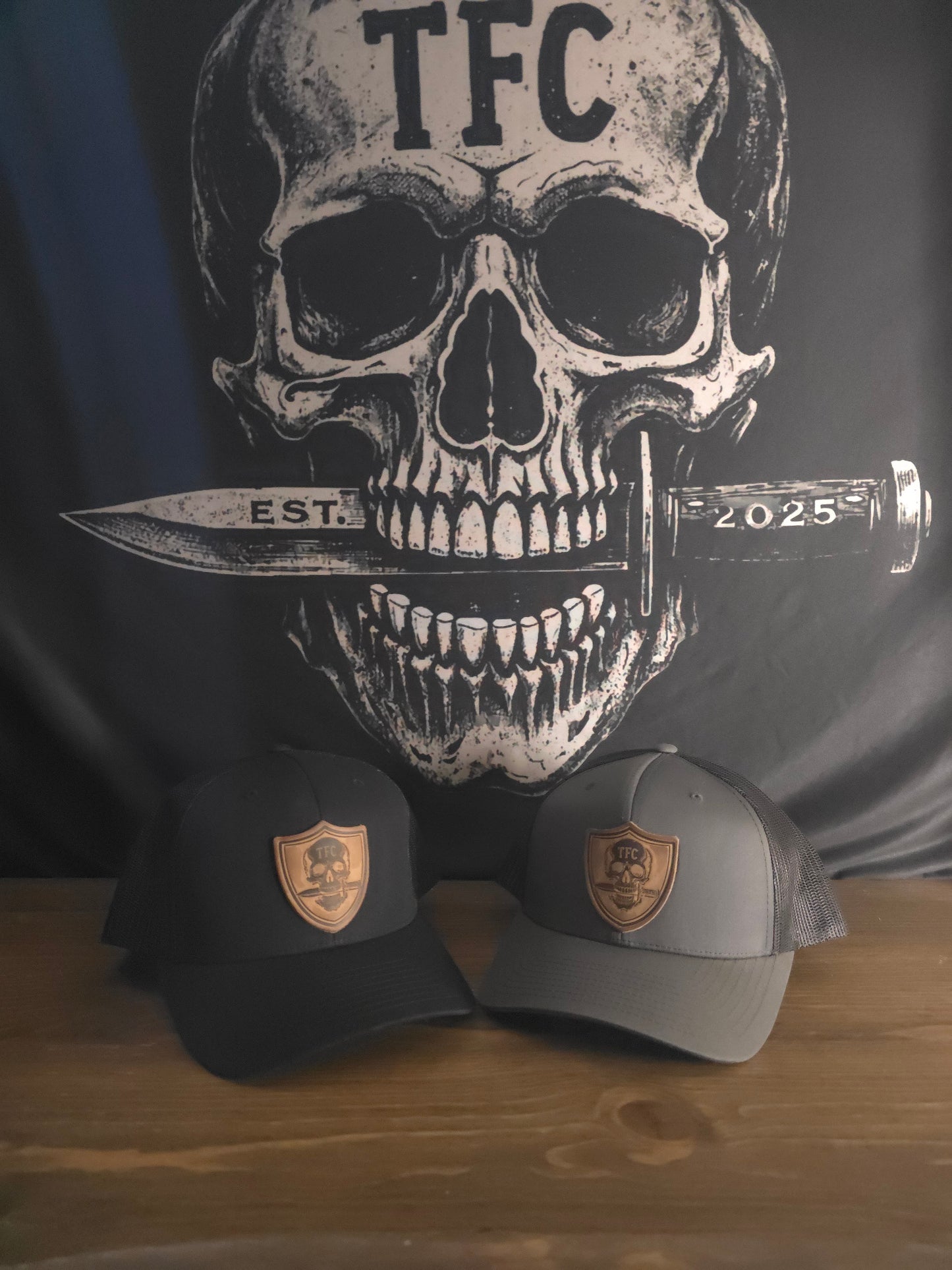 Tactical Fashion Company Leather Shield Hat – Black & Grey Trucker Cap | Premium Leather Patch | Tactical Hat