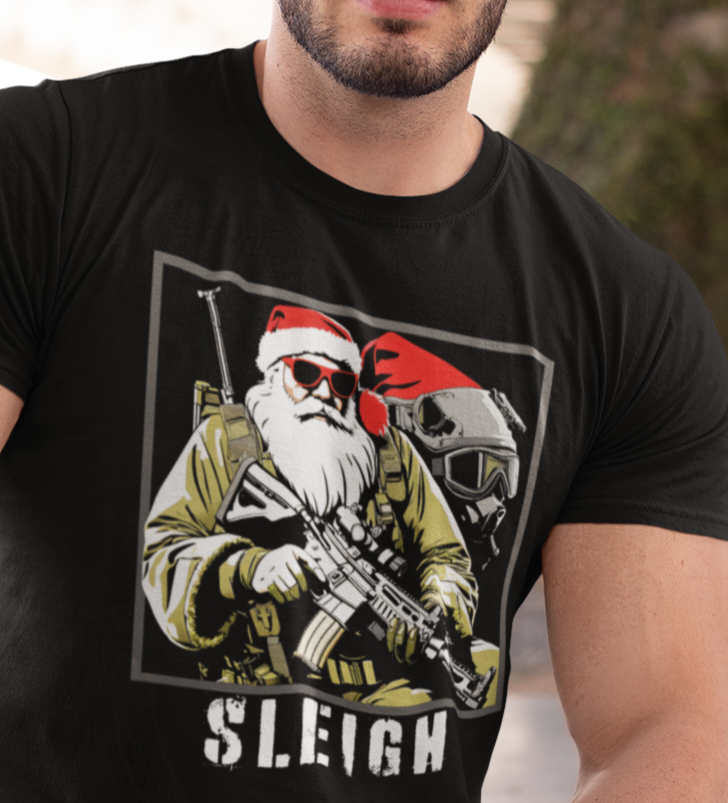 Tactical Santa “Sleigh” Christmas Shirt | Funny Military Holiday Tee for Veterans, Soldiers & First Responders