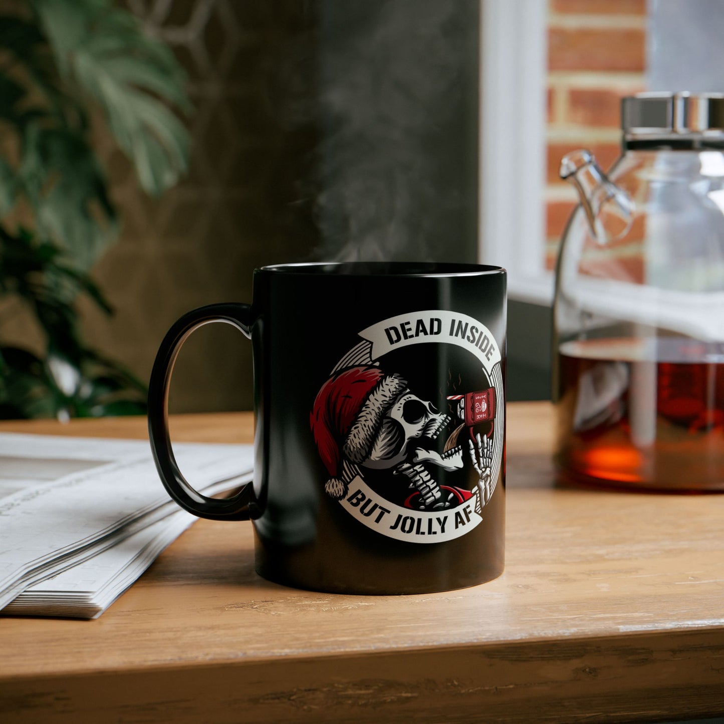 Dead Inside But Jolly AF Coffee Mug – Dark Humor Christmas Skeleton Santa Mug – Holiday Gift for Coffee Lovers
