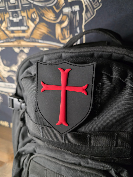 Crusader Shield Patch – Red Cross PVC Morale Patch | Tactical Hook & Loop Emblem for Bags, Vests & Gear