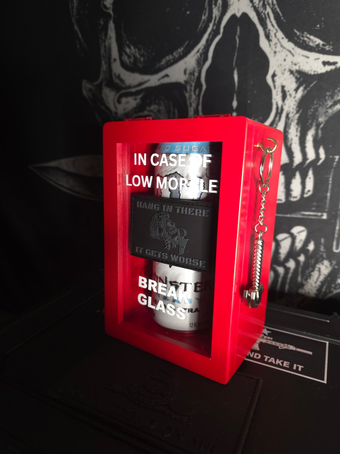 Emergency Morale Box, comes with 1 “Hang In There — It Gets Worse” patch, Pre-Sale, Ships May 1