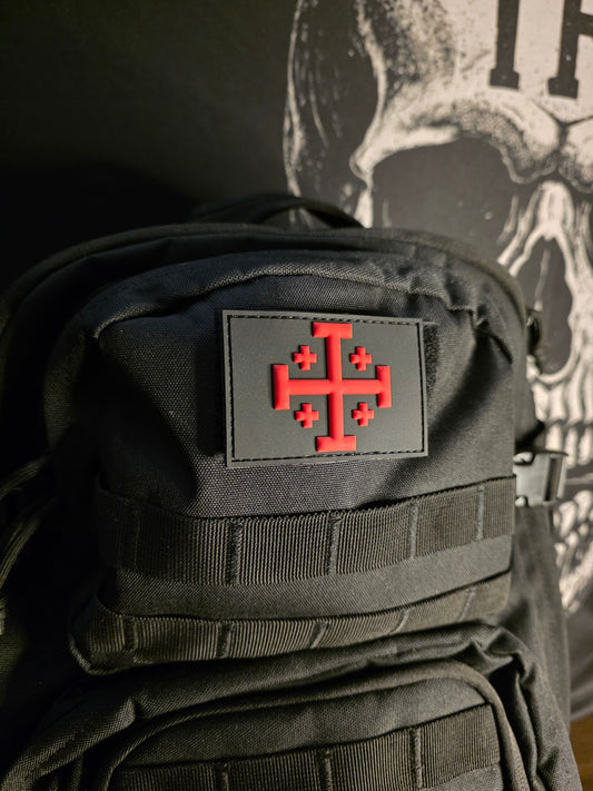Red Jerusalem Cross Tactical PVC Patch – Velcro Morale Patch for Backpacks, Vests & EDC Gear