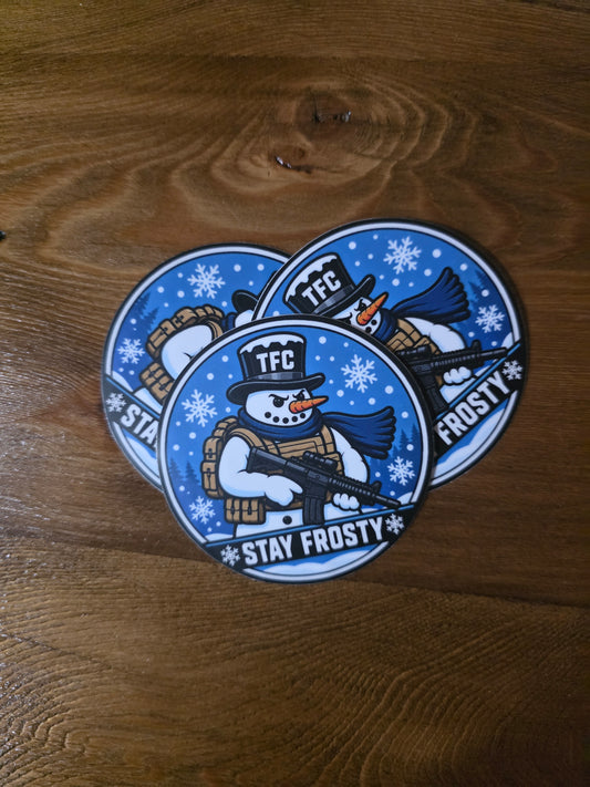 STAY FROSTY | Tactical Snowman Sticker – Military Winter Collection