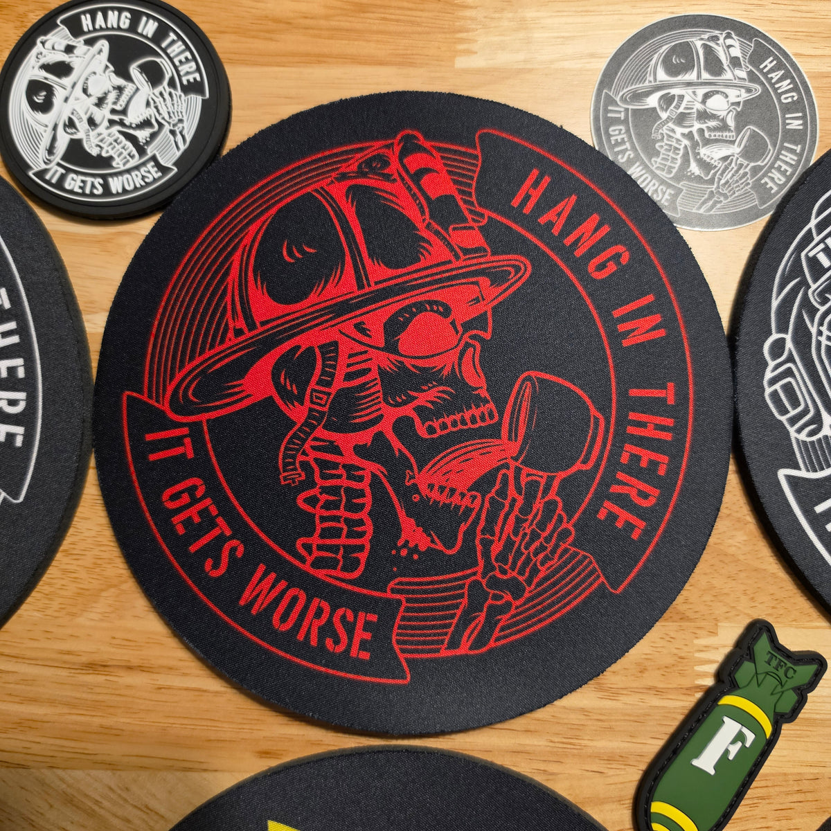 Funny Tactical & Firefighter Round Mouse Pads | Military, Dark Humor & Office Desk Gifts