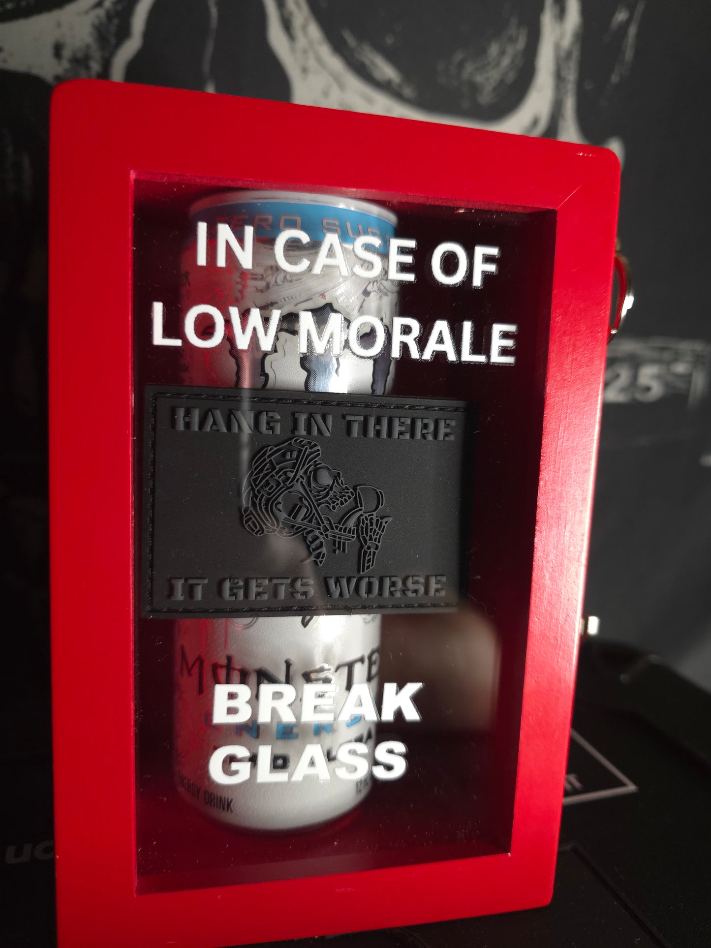 Emergency Morale Box, comes with 1 “Hang In There — It Gets Worse” patch, Pre-Sale, Ships May 1