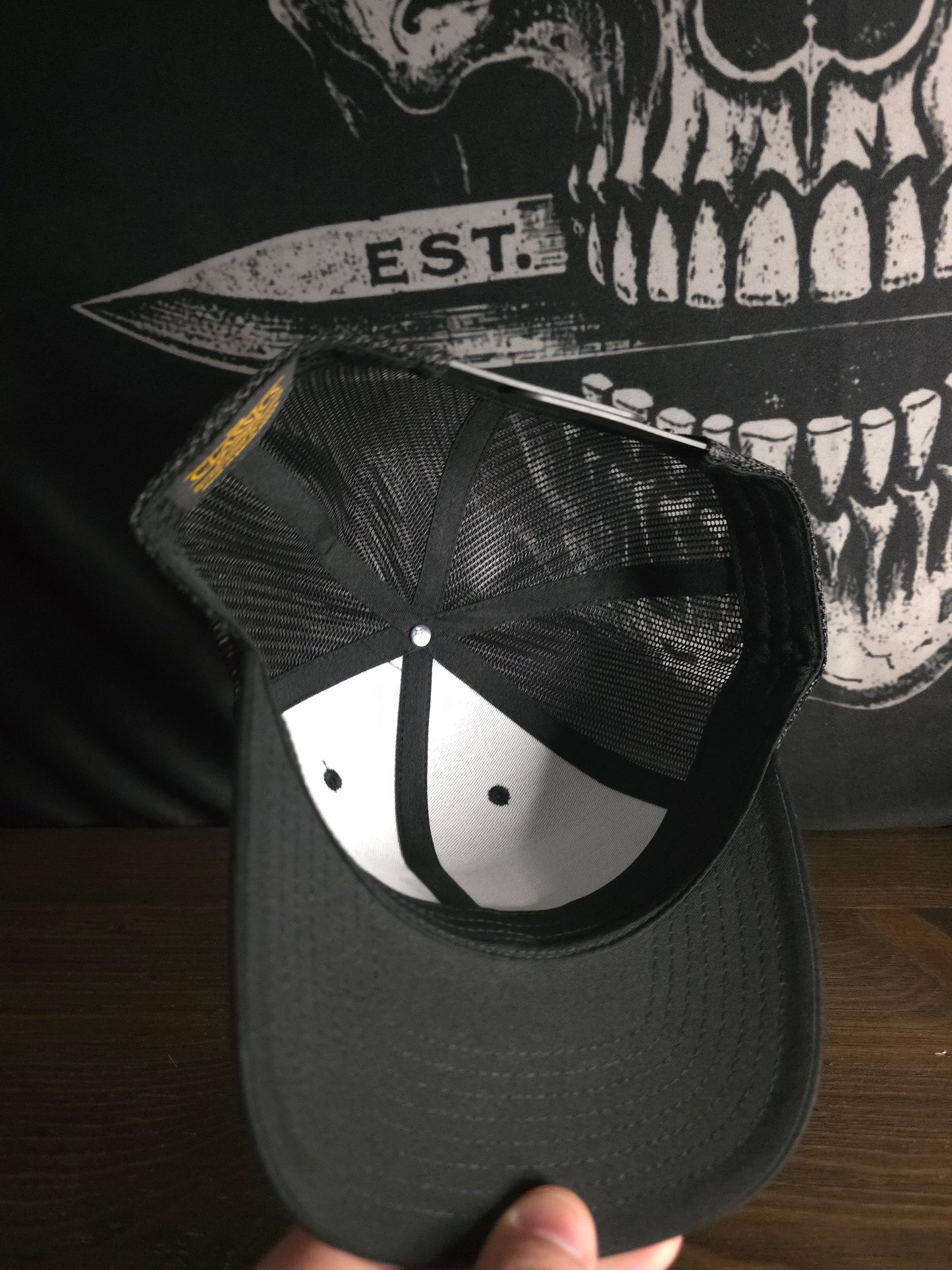 Tactical Fashion Company Leather Shield Hat – Black & Grey Trucker Cap | Premium Leather Patch | Tactical Hat