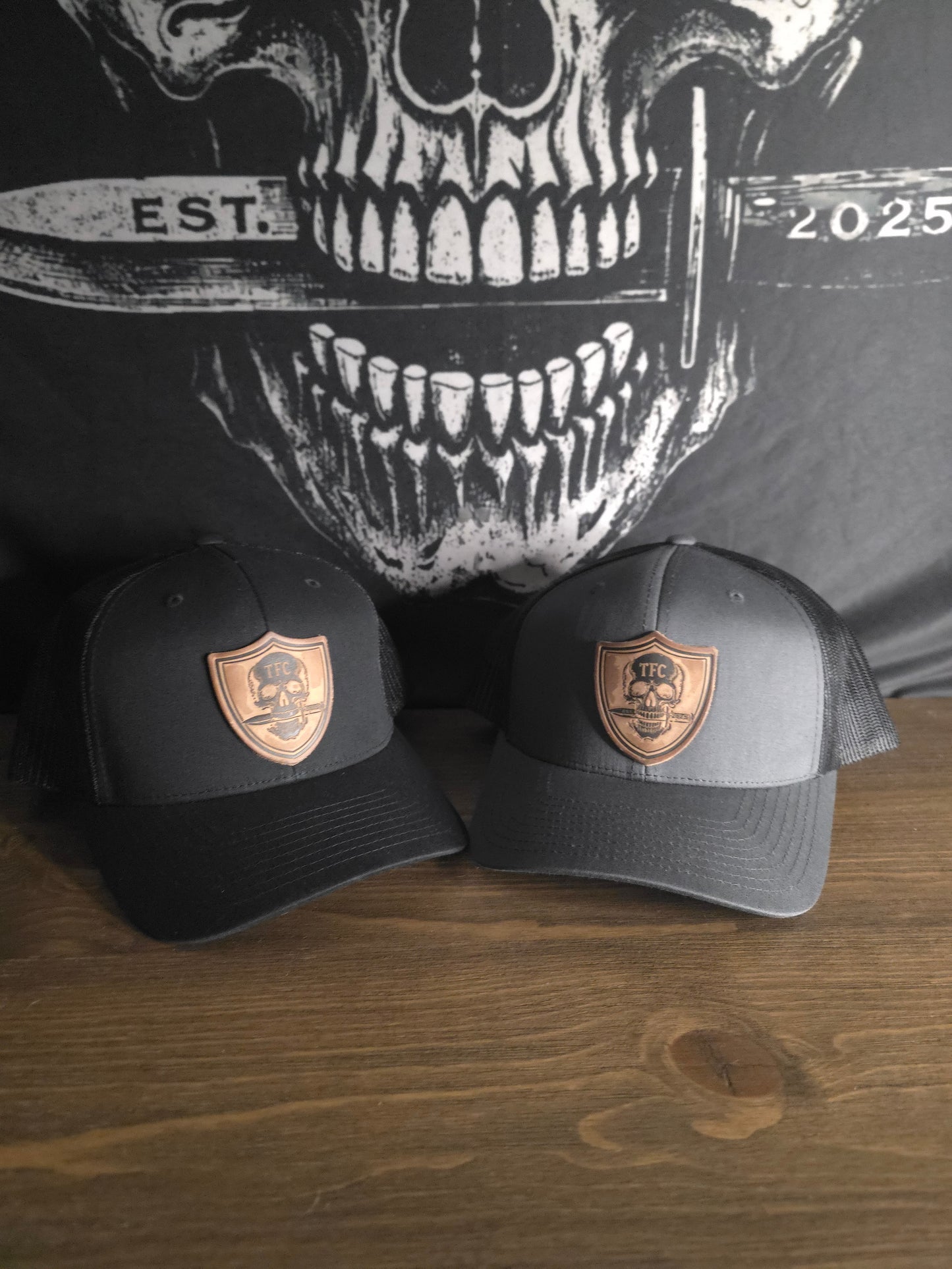 Tactical Fashion Company Leather Shield Hat – Black & Grey Trucker Cap | Premium Leather Patch | Tactical Hat