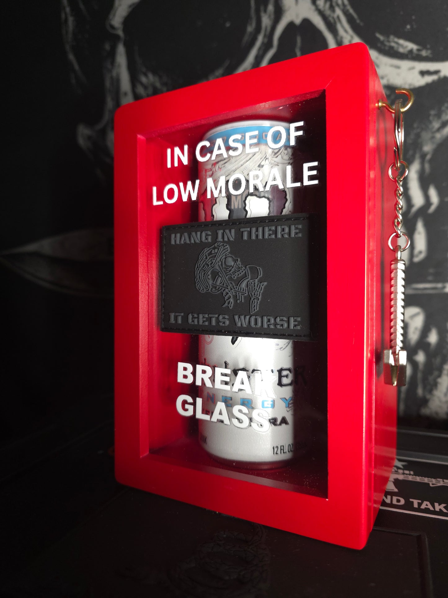 Emergency Morale Box, comes with 1 “Hang In There — It Gets Worse” patch, Pre-Sale, Ships May 1