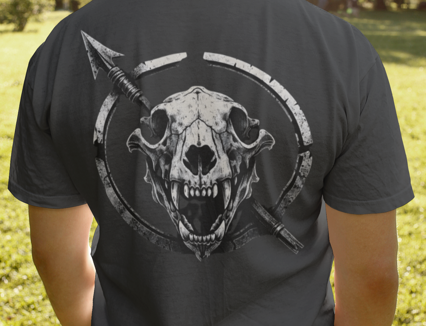 Tribal Warrior Tee, Hunting Tattoo Style Shirt, Outdoor Survival Apparel, Tactical Bear Skull T-Shirt